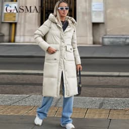 GASMAN 2024 New Women's Down Jacket Fashion high street Long Big pocket Women coat brand warm quilted coats parkas 83380