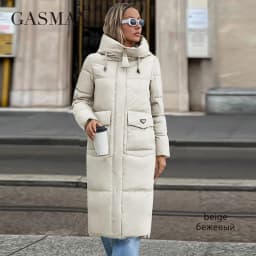 GASMAN 2024 New Women's Down Jacket Fashion high street Long Big pocket Women coat brand warm quilted coats parkas 83380