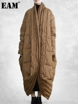 EAM Camel Big Size Thick Warm Long Down Jacket New Long Sleeve Warm Women Parkas Fashion Tide Autumn Winter 2026 31A1074