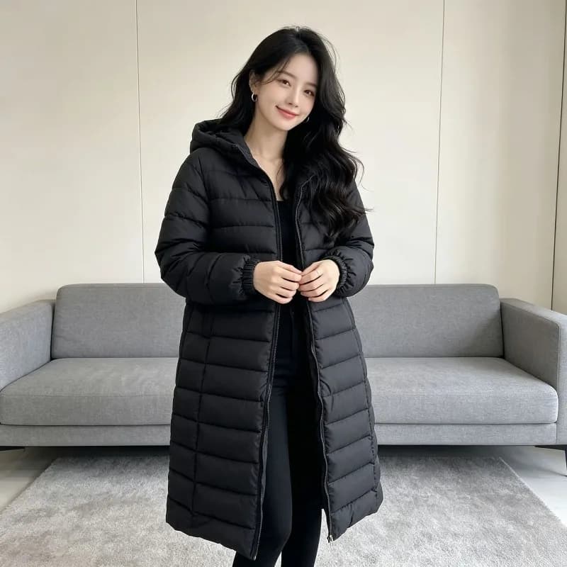 Hooded Women's Autumn Winter Coats Quilted Padded Cotton Fill Solid Color Pockets Windproof Warm Parkas Loose Fit Outer Garment