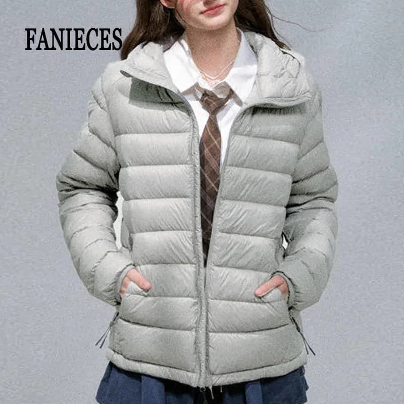 Lightweight Puffer Jacket Women Slim Fit Quilted Thin Winter Coat Hooded Casual Warm Inner Down Outerwear Cotton Parkas куртка