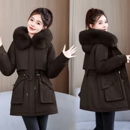 2026 Fashion Women's Winter Parkas Down Cotton-padded Jacket Fleece Thicken Warm Fur Collar Hooded Coats Female Loose Outerwear
