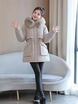 2026 Fashion Women's Winter Parkas Down Cotton-padded Jacket Fleece Thicken Warm Fur Collar Hooded Coats Female Loose Outerwear