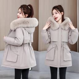 2026 Fashion Women's Winter Parkas Down Cotton-padded Jacket Fleece Thicken Warm Fur Collar Hooded Coats Female Loose Outerwear