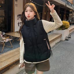 Stand Collar Quilted Puffer Vest Women Sleeveless Gilet Drawstring Hem Side Pockets Relaxed Silhouette Daily Outerwear Trendy