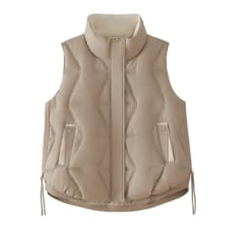 Stand Collar Quilted Puffer Vest Women Sleeveless Gilet Drawstring Hem Side Pockets Relaxed Silhouette Daily Outerwear Trendy