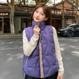 Stand Collar Quilted Puffer Vest Women Sleeveless Gilet Drawstring Hem Side Pockets Relaxed Silhouette Daily Outerwear Trendy