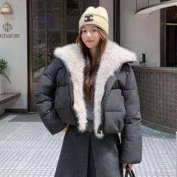 2026 Fashion Big Fur Collar Down Cotton-padded Jacket Women's Winter Short Coat Thicken Warm Parka Student Loose Bread Outerwear