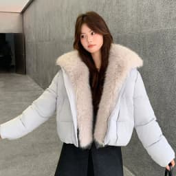 2026 Fashion Big Fur Collar Down Cotton-padded Jacket Women's Winter Short Coat Thicken Warm Parka Student Loose Bread Outerwear