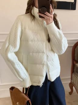 Winter Patchwork Parkas for Women Thick Warm Knitted Sleeve Splicing Puffy Coats Korean Loose Preppy Zipper Down Outwear New