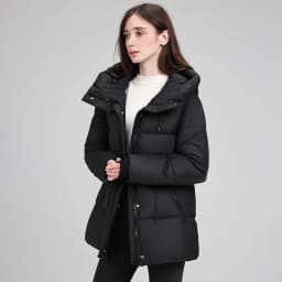 Hooded Mid Length Puffer Coat Women Drawstring Waist Zip Snap Closure Zipper Pockets Loose Fit Winter Parkas Outerwear Trendy