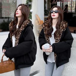 Winter Women Parkas Suede Leopard Print Cotton Padded Jacket New Thick Warm Hooded Cotton Clothes Female Outerwear Student Coat