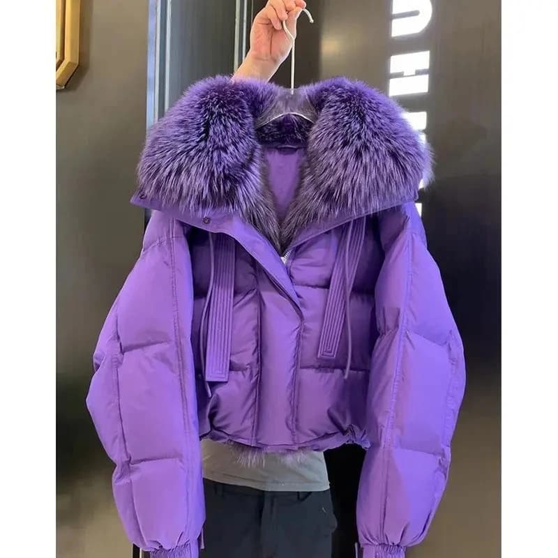 2025 Womens High-grade Purple Warm Cotton-padded Jacket Winter Unique Super Good-looking Thick Cotton-padded Jacket Women