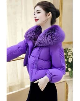 2025 Womens High-grade Purple Warm Cotton-padded Jacket Winter Unique Super Good-looking Thick Cotton-padded Jacket Women
