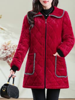 plus Size Mid-Length Thickened Velvet Cotton Jacket Winter Women's Warm Coat with Cotton Sandwich Outerwear Long Sleeve Zipper