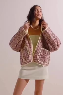 New 2026 Autumn Women's Fashion Reversible Quilted Jacket Vintage Floral Print Long Sleeve Cardigan Coat Chic Woman Streetwear