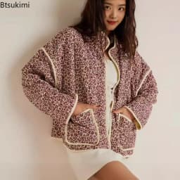 New 2026 Autumn Women's Fashion Reversible Quilted Jacket Vintage Floral Print Long Sleeve Cardigan Coat Chic Woman Streetwear