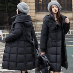 Winter New Fashion Korean Style Women's down Cotton Jacket Long Thickened Warm Coat over Knee Length Loose Fit Polyester Lined