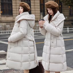 Winter New Fashion Korean Style Women's down Cotton Jacket Long Thickened Warm Coat over Knee Length Loose Fit Polyester Lined