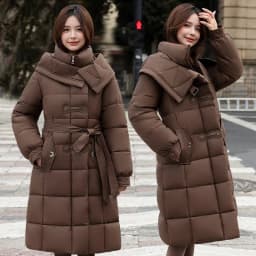 Winter New Fashion Korean Style Women's down Cotton Jacket Long Thickened Warm Coat over Knee Length Loose Fit Polyester Lined