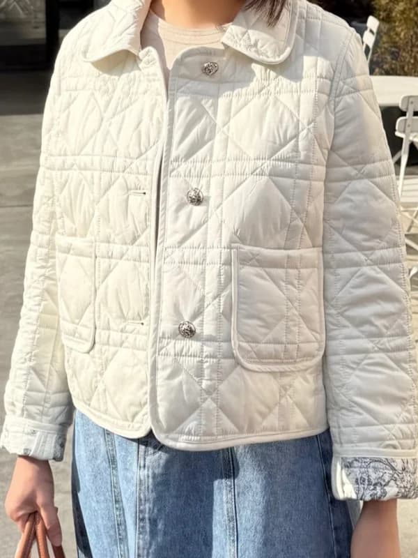 Retro Pattern Quilted Cotton Jacket Women's Fashionable Diamond Grid Small Fragrance Style Coat Korean Version Wearable on Bo...