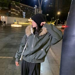 American Hip Hop Faux Fur Collar Winter Jacket Women Y2K Down Cotton Hooded Jacket Loose Vintage Motorcycle Cotton-Padded Coat