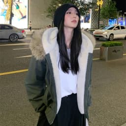 American Hip Hop Faux Fur Collar Winter Jacket Women Y2K Down Cotton Hooded Jacket Loose Vintage Motorcycle Cotton-Padded Coat