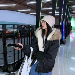 American Hip Hop Faux Fur Collar Winter Jacket Women Y2K Down Cotton Hooded Jacket Loose Vintage Motorcycle Cotton-Padded Coat