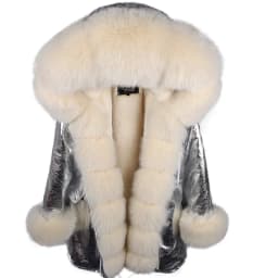 Maomaokong Winter Women Luxur Beige Fur Coat Natural Real Fox Fur Waterproof Jacket Hooded Thick Warm Fashion Long Black Parkas