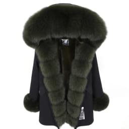 Maomaokong Winter Women Luxur Beige Fur Coat Natural Real Fox Fur Waterproof Jacket Hooded Thick Warm Fashion Long Black Parkas