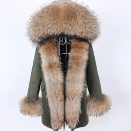 Maomaokong Winter Women Luxur Beige Fur Coat Natural Real Fox Fur Waterproof Jacket Hooded Thick Warm Fashion Long Black Parkas