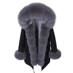 Maomaokong Winter Women Luxur Beige Fur Coat Natural Real Fox Fur Waterproof Jacket Hooded Thick Warm Fashion Long Black Parkas