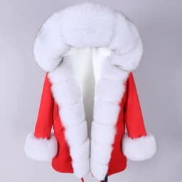 Maomaokong Winter Women Luxur Beige Fur Coat Natural Real Fox Fur Waterproof Jacket Hooded Thick Warm Fashion Long Black Parkas