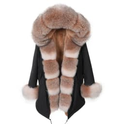 Maomaokong Winter Women Luxur Beige Fur Coat Natural Real Fox Fur Waterproof Jacket Hooded Thick Warm Fashion Long Black Parkas