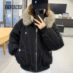 Y2k Harajuku Parkas Winter Warm Cotton-Padded Jackets Fur Collar Hooded Zipper Loose Casual Coat Hip-hop Gothic Women&Men куртка