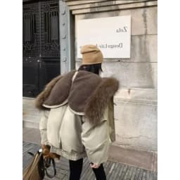 YYAHAHAS 2025 Winter New Cow Horn Button Thick Cotton Coat Retro American Warm Fur Collar Hooded Jacket Female Clothing