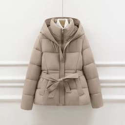 2026 New Winter Jacket Women Warm Parkas Long Sleeve Tops Casual Cotton Padded Jackets Belt Black Brown Hooded Outwear Female