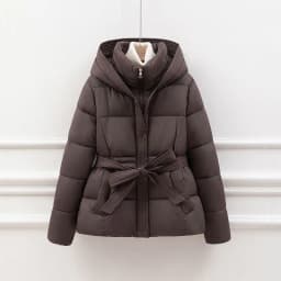 2026 New Winter Jacket Women Warm Parkas Long Sleeve Tops Casual Cotton Padded Jackets Belt Black Brown Hooded Outwear Female