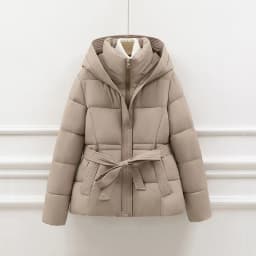 2026 New Winter Jacket Women Warm Parkas Long Sleeve Tops Casual Cotton Padded Jackets Belt Black Brown Hooded Outwear Female