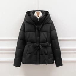2026 New Winter Jacket Women Warm Parkas Long Sleeve Tops Casual Cotton Padded Jackets Belt Black Brown Hooded Outwear Female