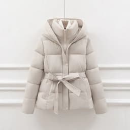 2026 New Winter Jacket Women Warm Parkas Long Sleeve Tops Casual Cotton Padded Jackets Belt Black Brown Hooded Outwear Female