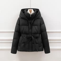 2026 New Winter Jacket Women Warm Parkas Long Sleeve Tops Casual Cotton Padded Jackets Belt Black Brown Hooded Outwear Female