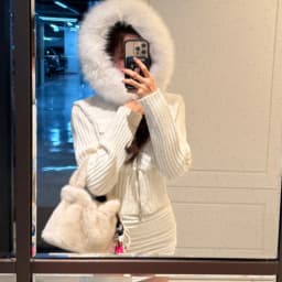 Women's Winter Knitted Jacket Double Zipper Waist Cinching Fur Collar Cotton Top Leatherette Slimming Outerwear Coat