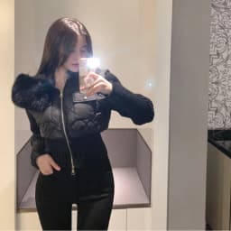 Women's Winter Knitted Jacket Double Zipper Waist Cinching Fur Collar Cotton Top Leatherette Slimming Outerwear Coat