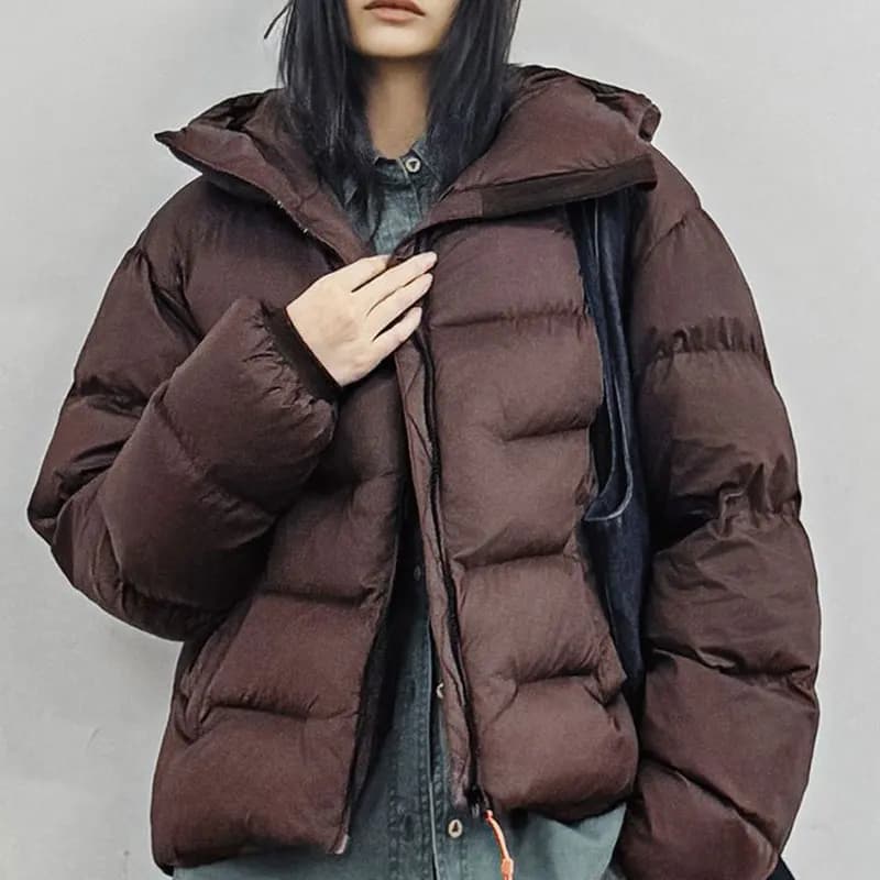 Maden Women's Winter Hooded Puffer Jacket Stand Collar Loose Warm Quilted Cotton Coat Thick Insulated Outerwear Casual Style