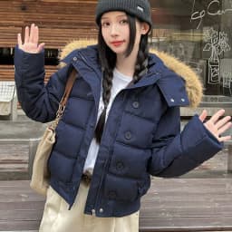 American Retro Hooded Padded Parkas with Faux Fur Collar Women Winter Thick Crop Cotton Jackets Woman Casual Solid Puffer Jacket