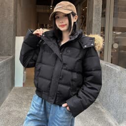 American Retro Hooded Padded Parkas with Faux Fur Collar Women Winter Thick Crop Cotton Jackets Woman Casual Solid Puffer Jacket