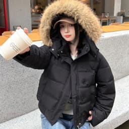 American Retro Hooded Padded Parkas with Faux Fur Collar Women Winter Thick Crop Cotton Jackets Woman Casual Solid Puffer Jacket