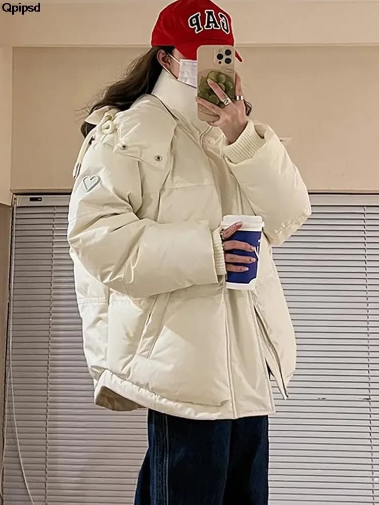 Outdoor Women's Winter Padded Jacket Coat 2025 New Cotton Hooded Solid Thick Parka Waterproof Puffy Korean Fashion