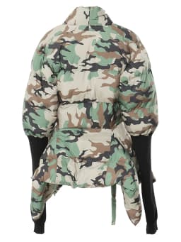 DEAT Fashion Women's Cotton-padded Coat Belt Irregular Waist Camouflage Knitted Sleeve Parkas Jackets Winter 2024 New 7AB2058